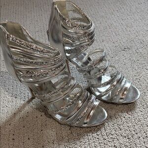 Deb Silver Glitter Strappy High Heel Sandals